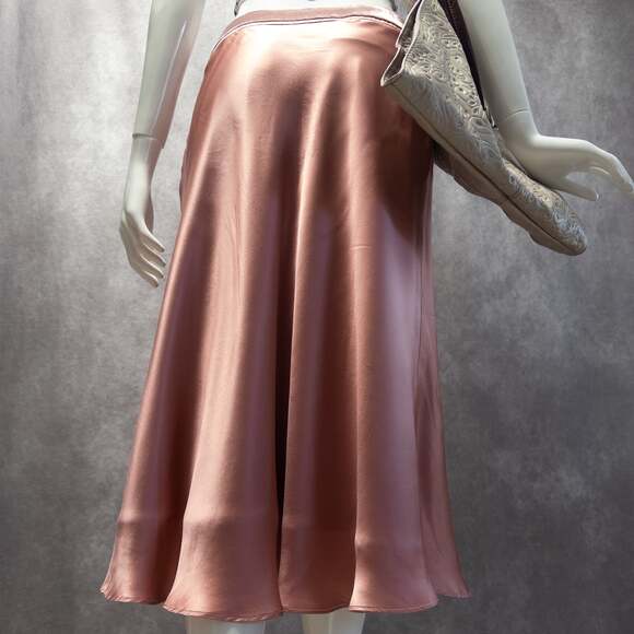 Vintage 100% silk satin midi skirt, rose pink, Size 6 - Picture 7 of 8